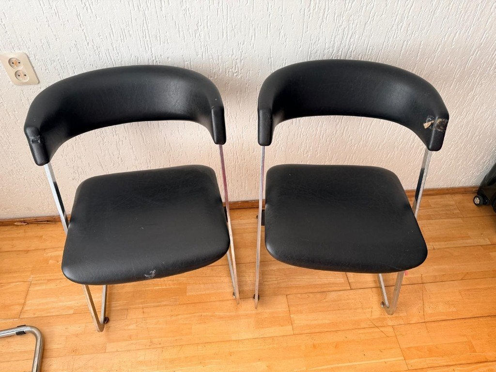 Set twee vintage design stoelen zwart chroom jaren 60 70, Overige materialen, Gebruikt, Twee, Zwart