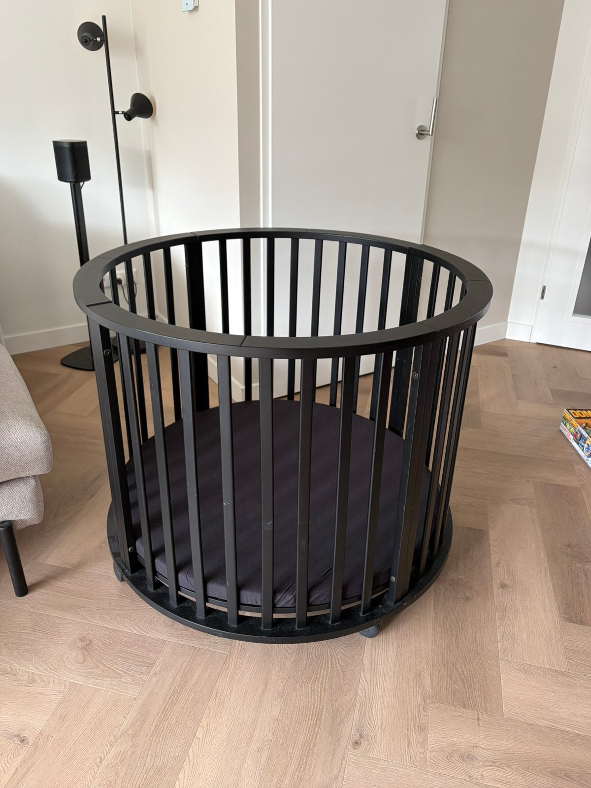 Ronde box Europe baby mat zwart, Ophalen, Zo goed als nieuw, Rond, Boxkleed
