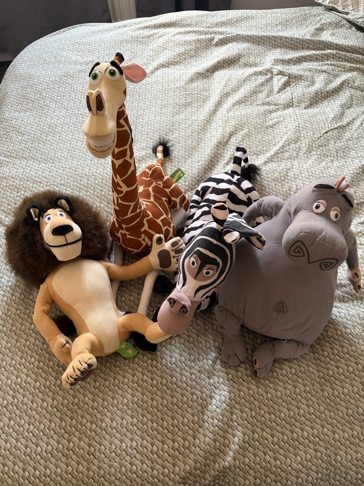 Madagascar Knuffels - Leeuw, Zebra, Giraf, Nijlpaard, Gebruikt, Overige merken, Overige karakters, Overige typen