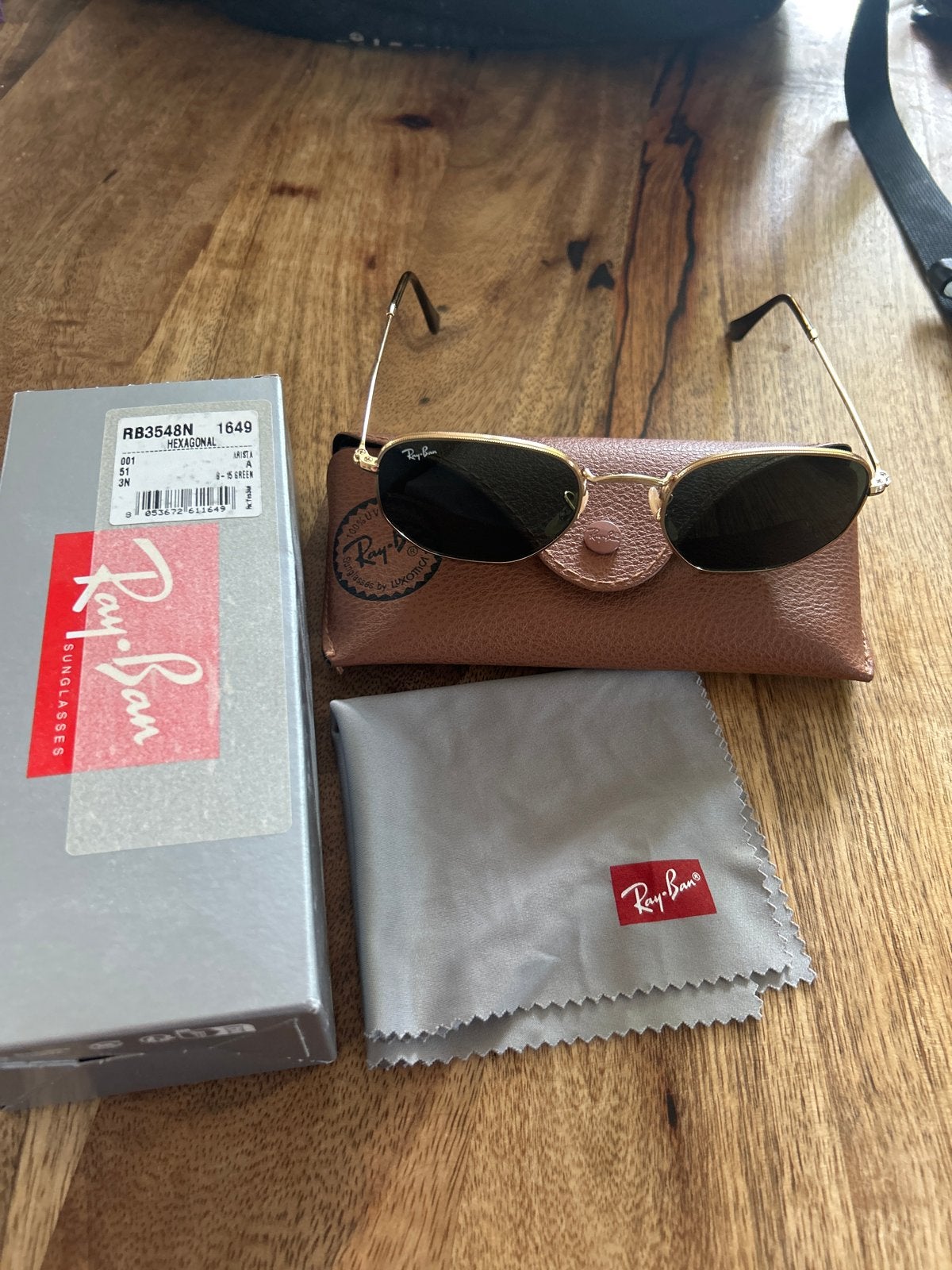 Ray-Ban Hexagonal Zonnebril RB3548N Goud/Groen, Zonnebril, Nieuw, Ophalen of Verzenden, Ray-Ban