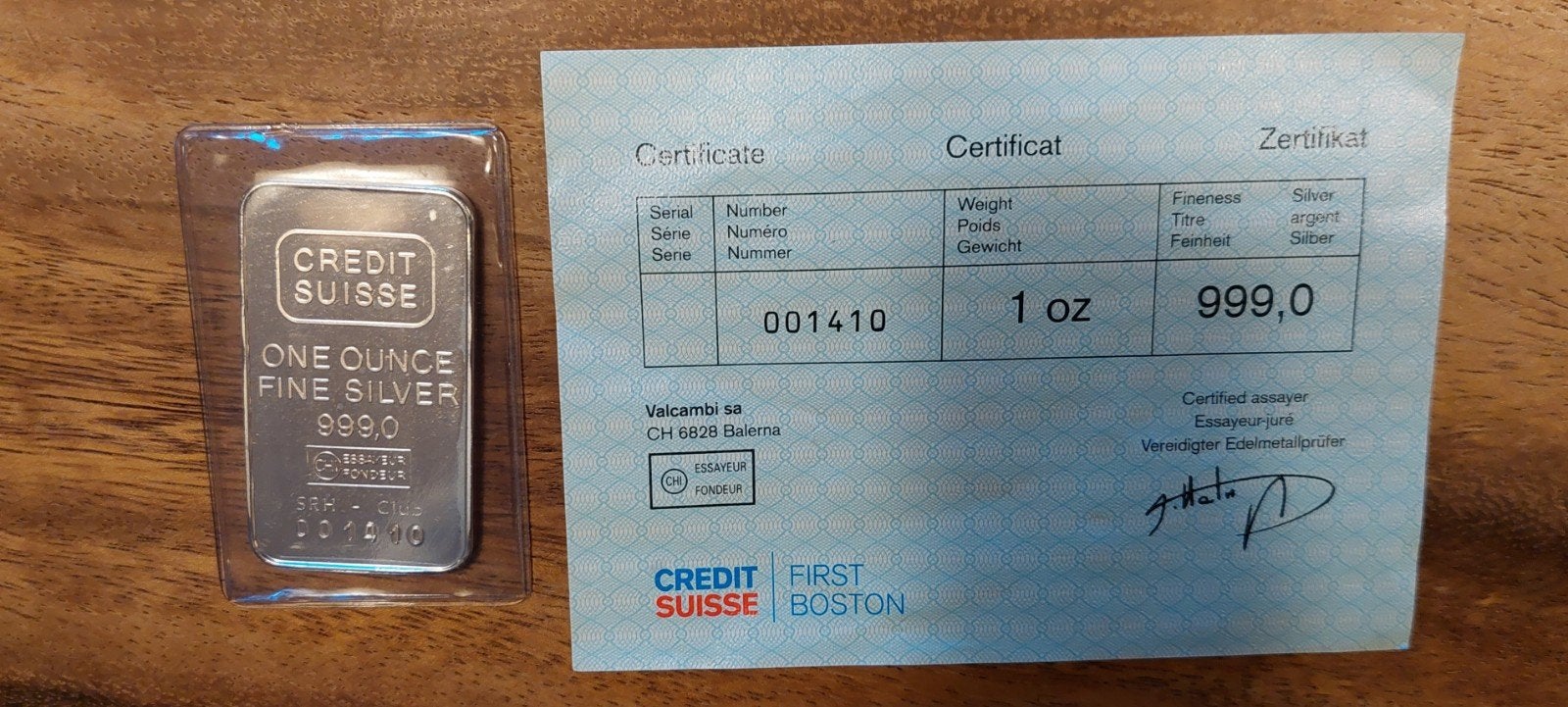 Credit Suisse 1 Troy Ounce Fijn Zilver 999,0 Baar, Ophalen of Verzenden, Zilver