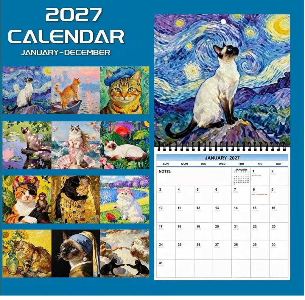 2027 Katten muurkalender 12 maanden 2027 - GRATIS BEZORGD, Verzenden, Maandkalender, Nieuw