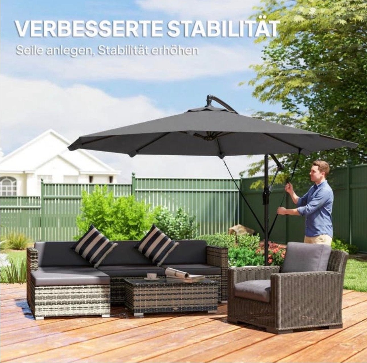 Zweefparasol 3 meter - Grijs - Kantelbaar en Verstelbaar NEW, Nieuw, 2 tot 3 meter, A, Kantelbaar