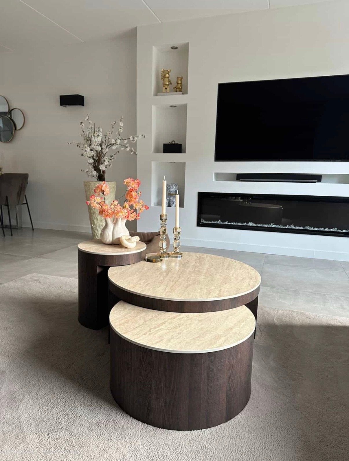Drie delige ceramiek Japandi salontafel set new, Japandi, 50 tot 100 cm, Rond, Nieuw