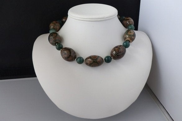 Dzi-agaat ketting/oorhanger/armbandje-set, Sieraden, Tassen en Uiterlijk, Verzenden, Nieuw, Steen of Mineraal, Met edelsteen