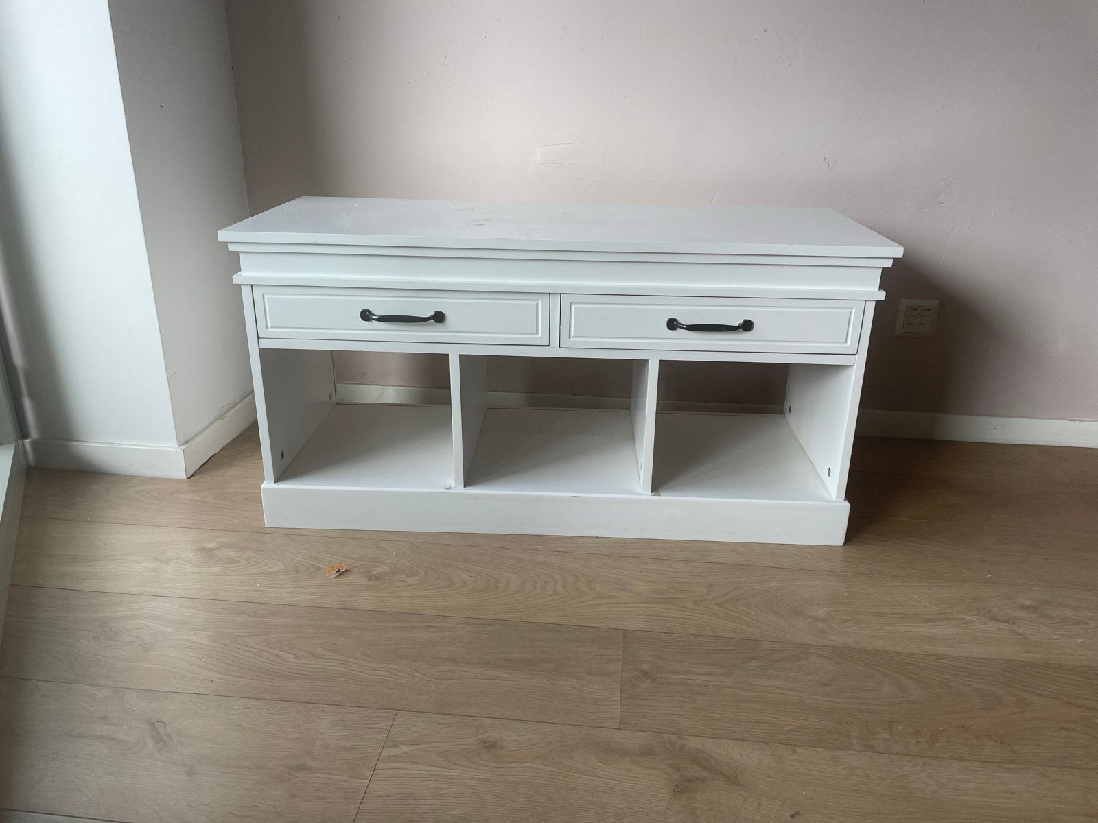 Witte sidetable/tv-meubel met lades en opbergvakken, Ophalen, 50 – 75, 100 tot 150 cm, Zo goed als nieuw
