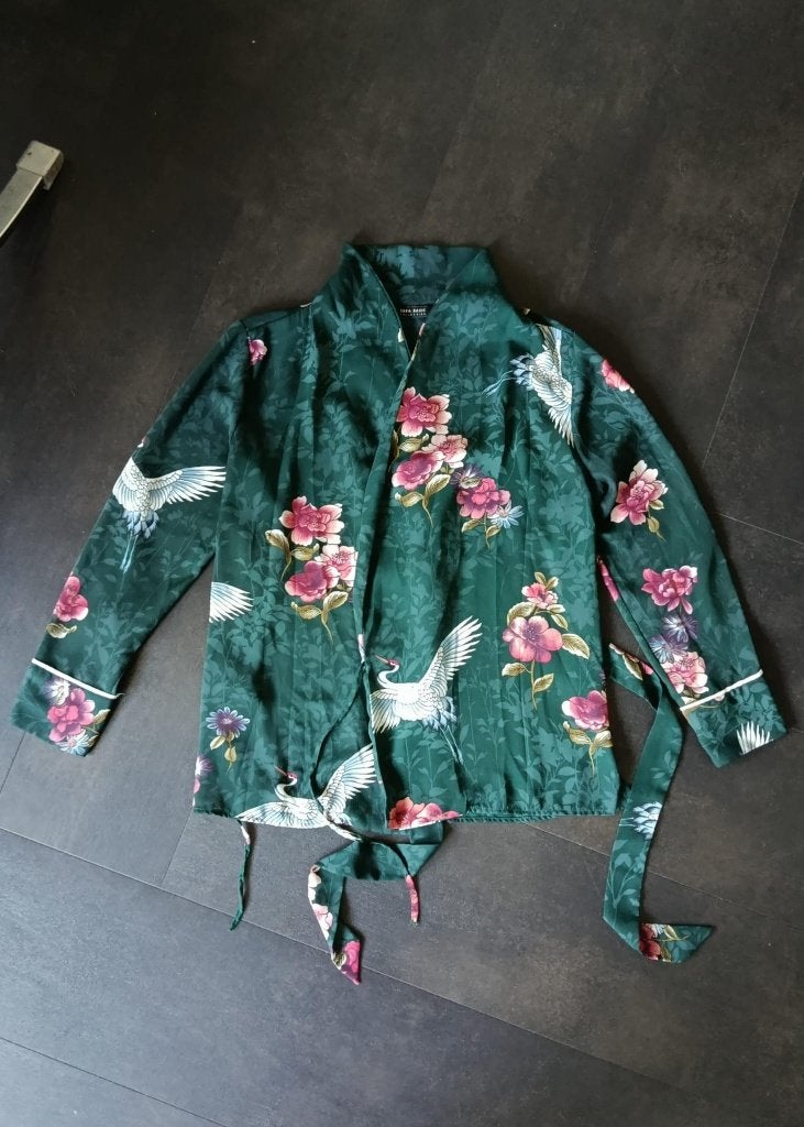 Zara Basic Kimono met kraanvogel- en bloemenprint, Ophalen of Verzenden, Zo goed als nieuw, Maat 34 (XS) of kleiner, Zara Basic