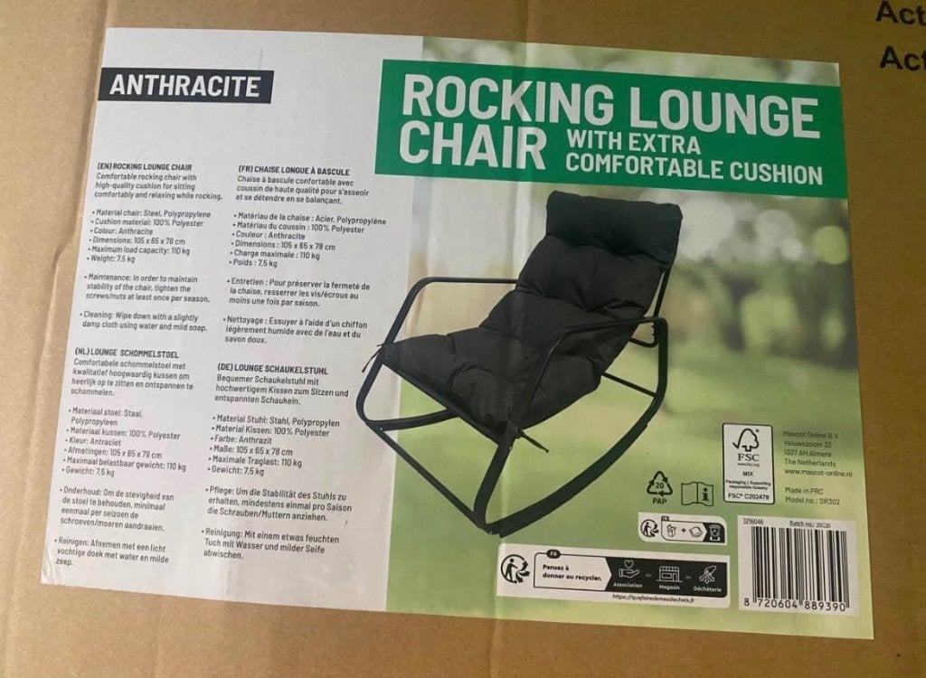 Rocking Lounge Chair met kussen - Nieuw, Ophalen, Nieuw, 75 tot 100 cm, Stof