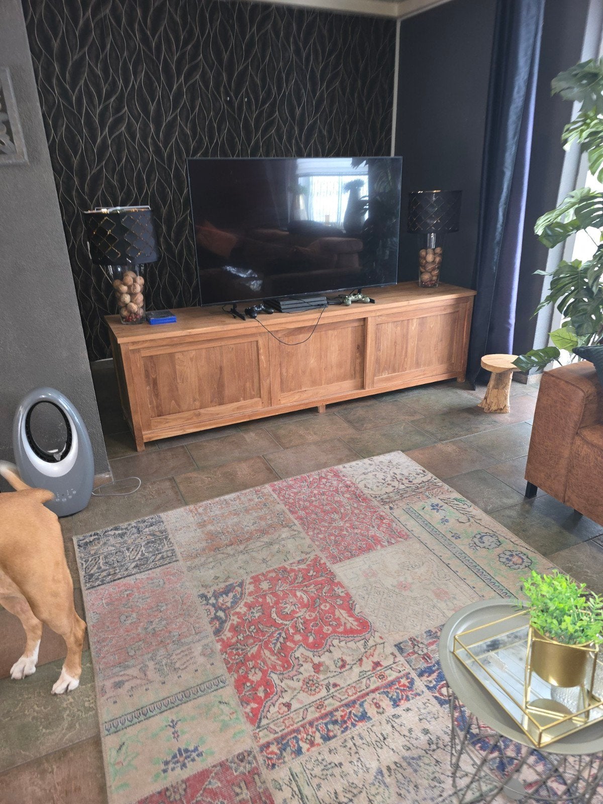 Teak TV-kast met schuifdeuren br 225.hoogte 62, Ophalen, Gebruikt, 150 tot 200 cm, Teakhout