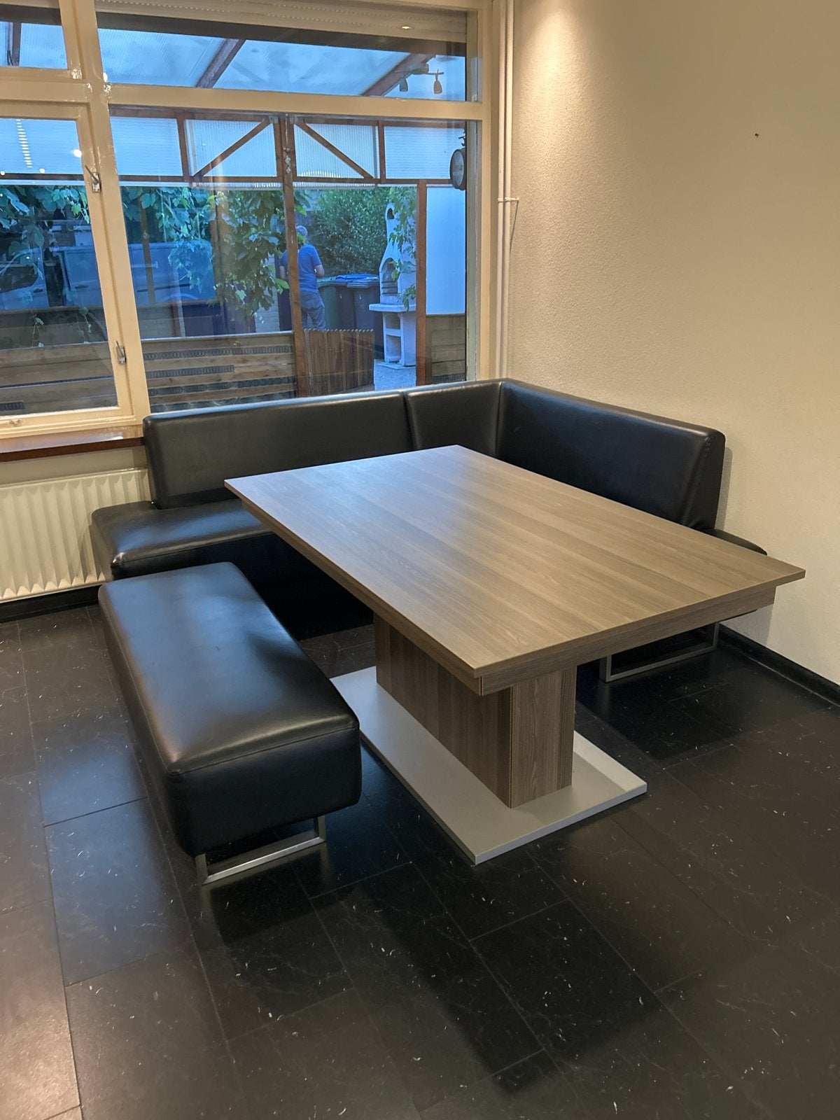 Eettafel met hoekbank en losse bank, Ophalen, Gebruikt, 100 tot 150 cm, 150 tot 200 cm