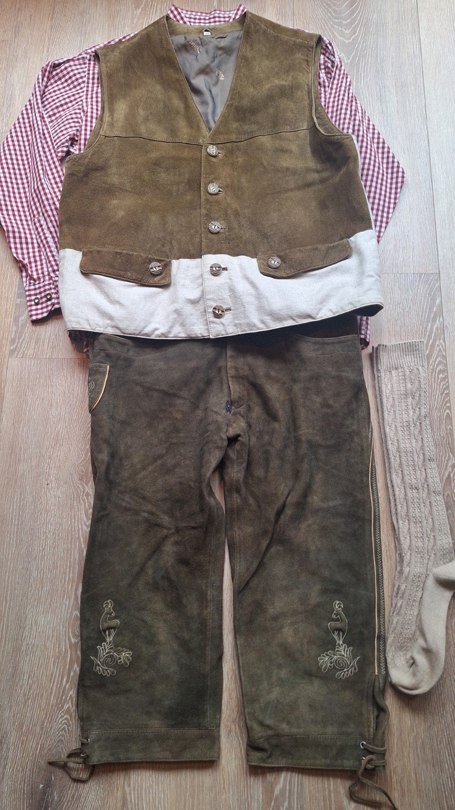 Lederhose 50 gilet leer overhemd kousen Tirol oktoberfeest, Ophalen of Verzenden, Gedragen, Maat 48/50 (M), Overige thema's