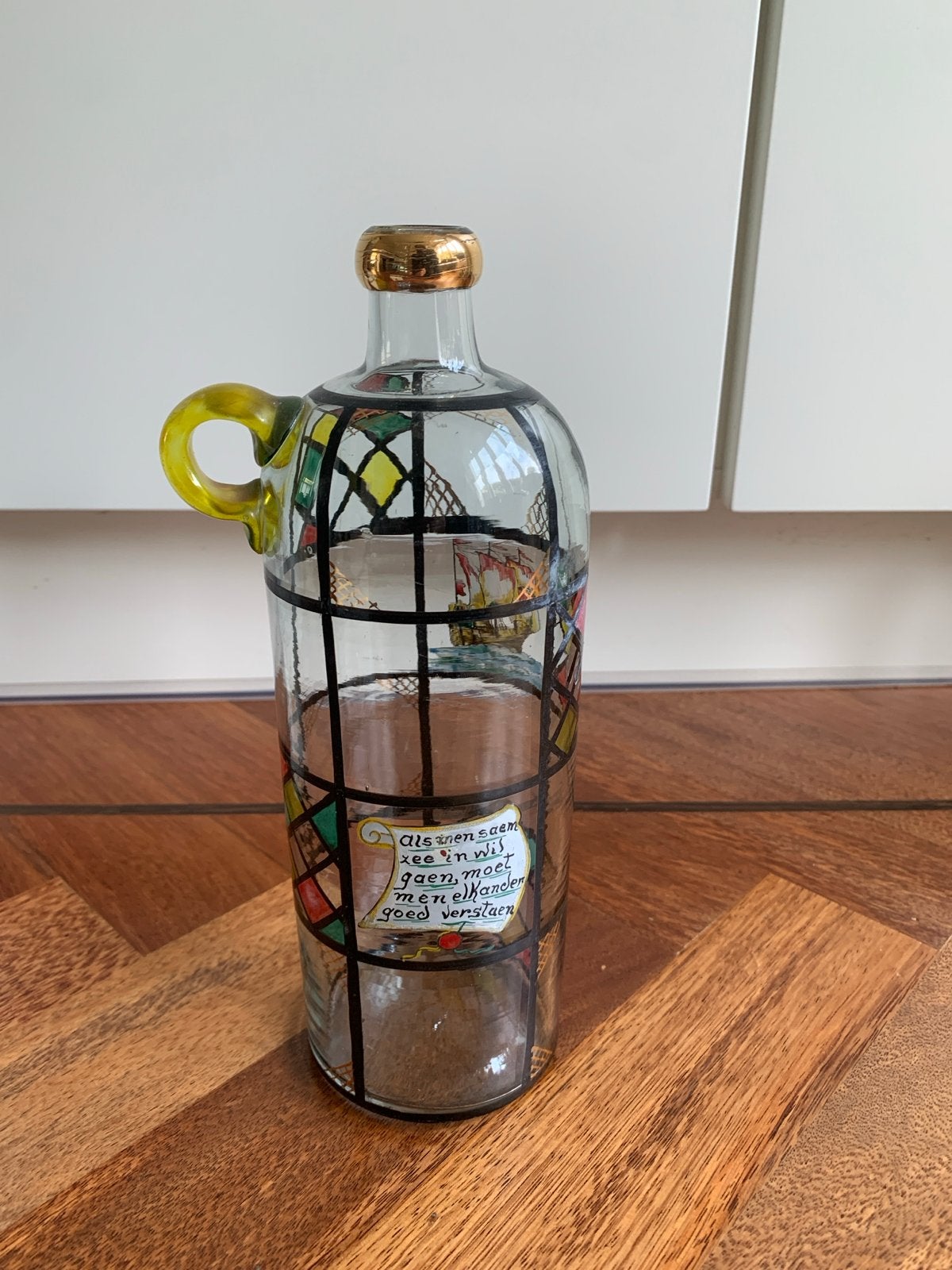 Decoratieve Glazen Fles met Scheepje en Tekst, Ophalen