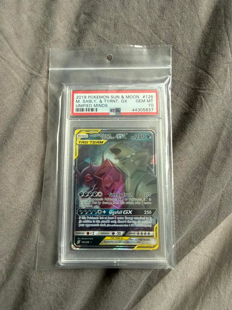 Pokemon psa 10 mega sableye & tyranitar gx, Ophalen of Verzenden, Nieuw, Losse kaart, Foil
