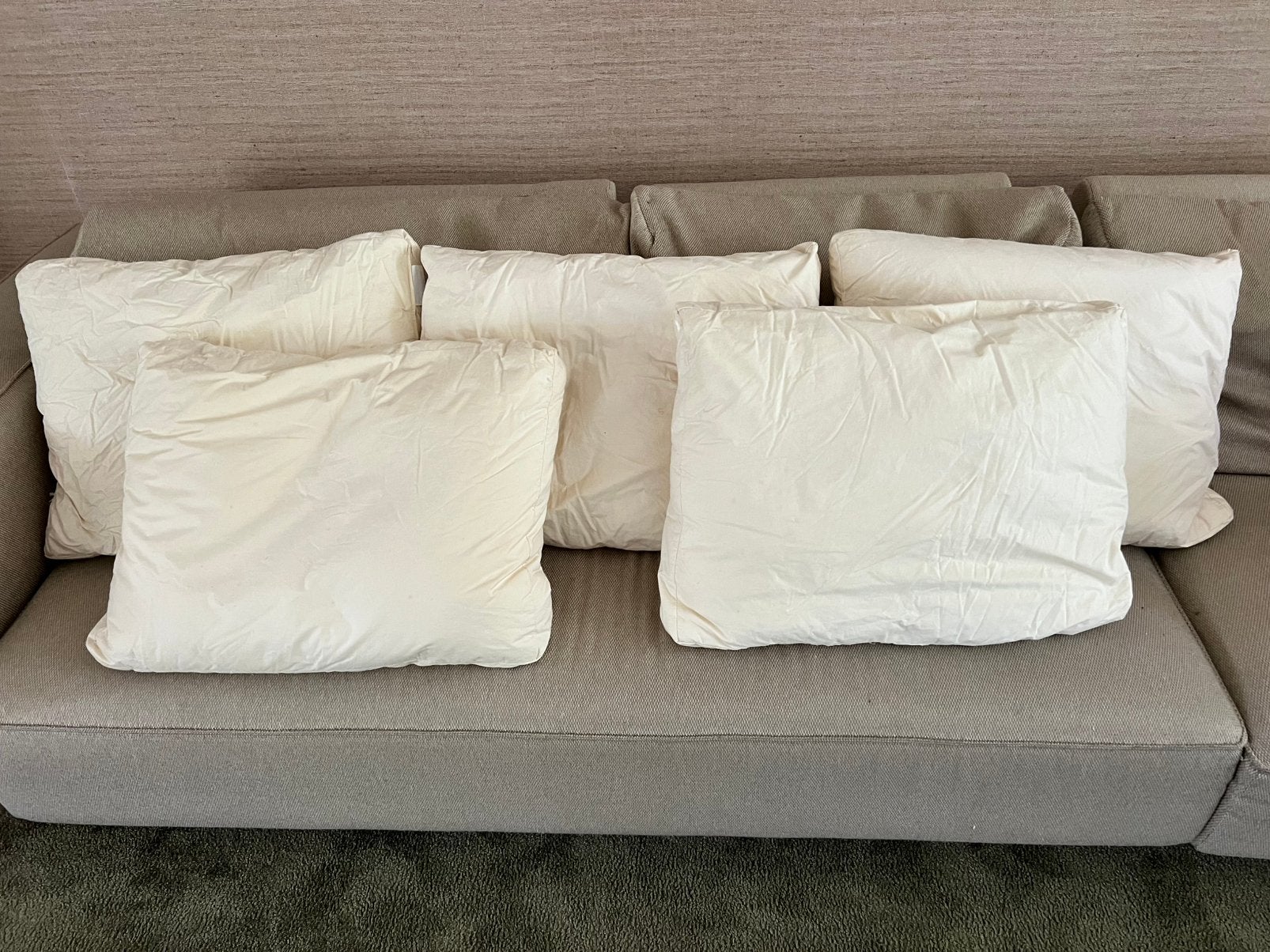 5 luxe binnenkussens 60x45x6 met veren / kussenvulling, Ophalen of Verzenden, Zo goed als nieuw, Wit, Vierkant
