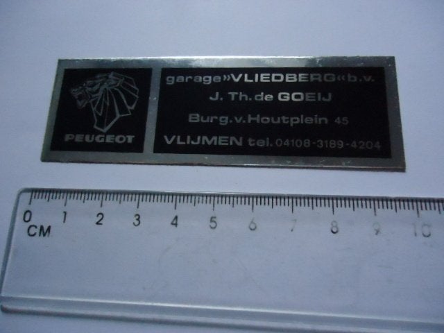 sticker oud PEUGEOT DEALER Vlijmen de GOEIJ VLIEDBERG garage, Verzenden, Zo goed als nieuw, Bedrijf of Vereniging