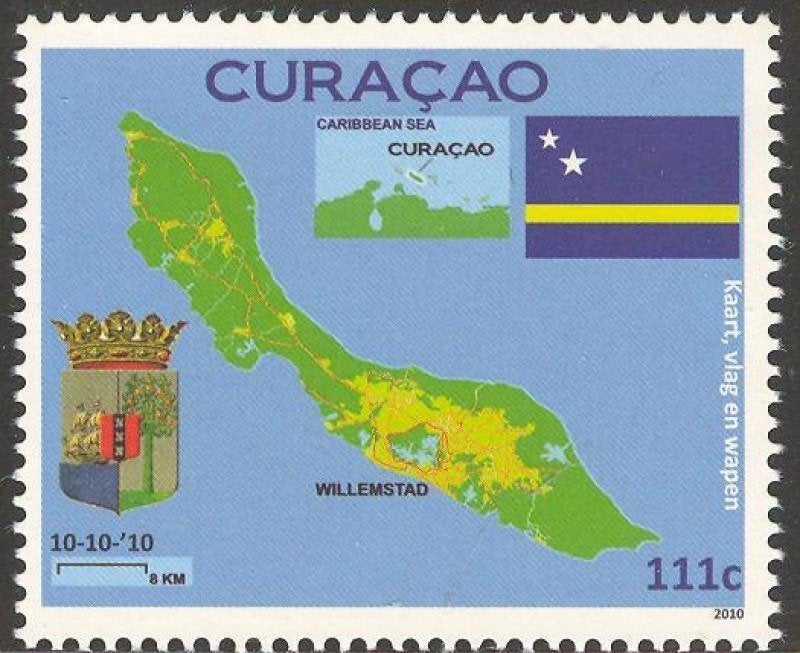 Curacao 1 postfris Wapen, Vlag en Landkaart 2010, Ophalen of Verzenden, Postfris