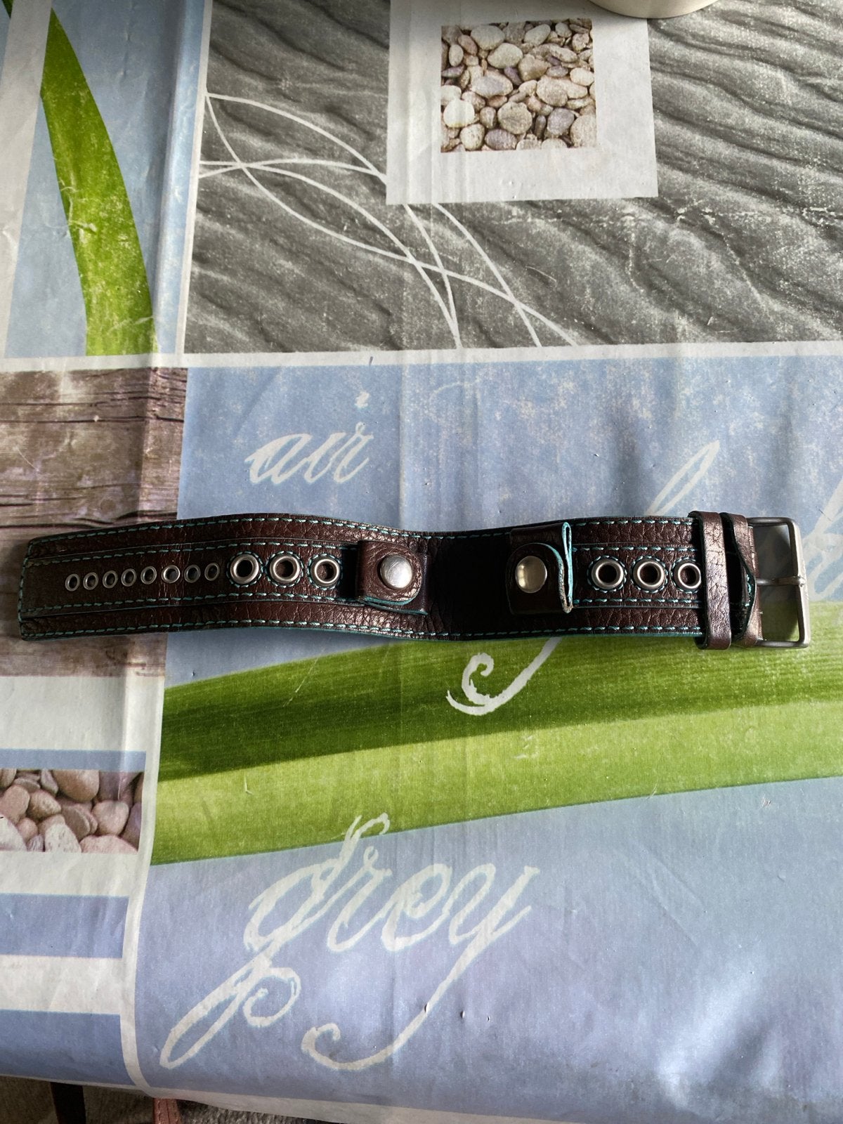Fossil horlogebandje van echt leer - Bruin met turquoise, Overige materialen, Leer, Fossil, Polshorloge