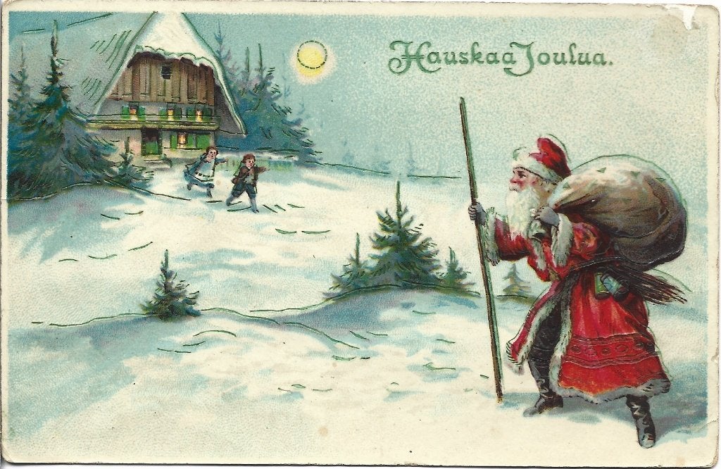 Antiek*Hauskaa Joulua*Finland*Kerst*Kerstman*Sneeuw*Kinderen, Ophalen of Verzenden, Voor 1920, Gelopen, Feest(dag)