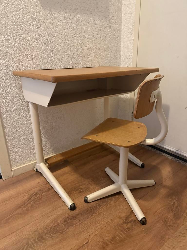 Vintage school tafeltje en krukje, Antiek en Kunst, Ophalen
