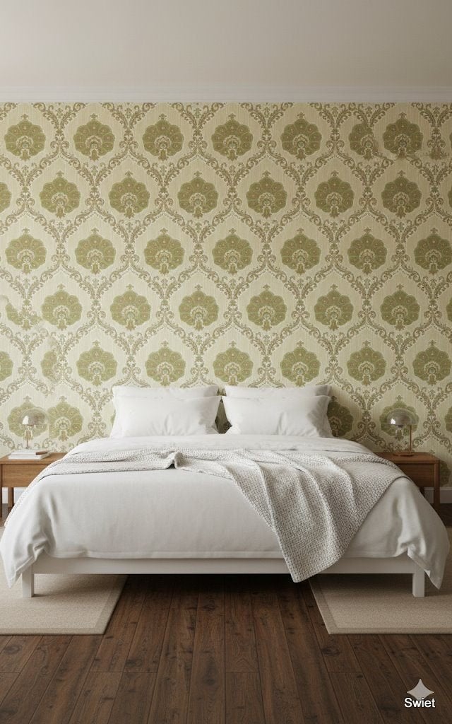 14094 Barok behang in groen beige met goudaccenten swiet, Ophalen of Verzenden, Beige
