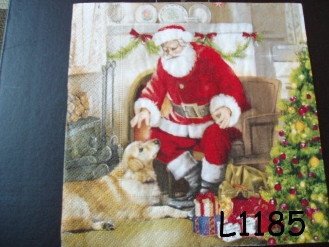 Servetten decoupage/bullet journal * kerstman + hond L1185, Verzenden, Nieuw
