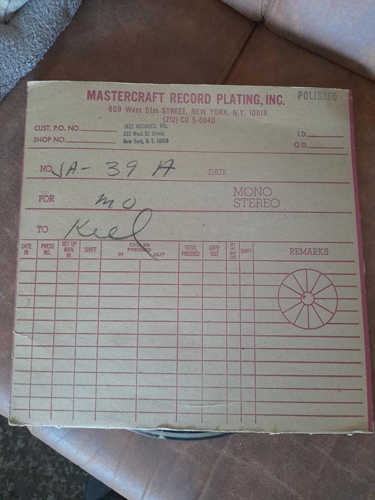 Mastercraft Record Plating Jazz Archives Inc. - Uniek item, Ophalen of Verzenden, Voor 1960, Gebruikt, 12 inch