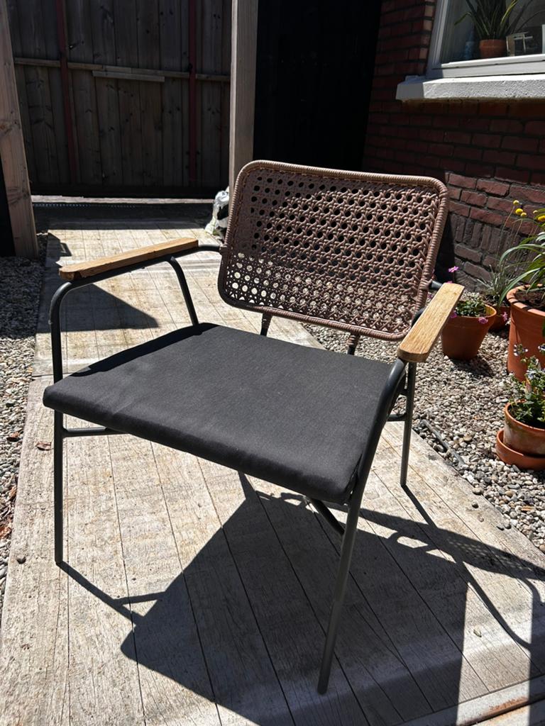 Tuintafel stalen onderstel met 6 stoelen, Tuin en Terras, Ophalen, Gebruikt, Rechthoekig