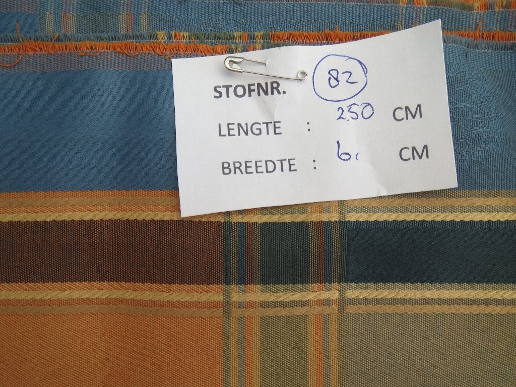 Lap stof okergeel/blauw geruit, 120 cm of meer, Nieuw, Ophalen of Verzenden, Katoen