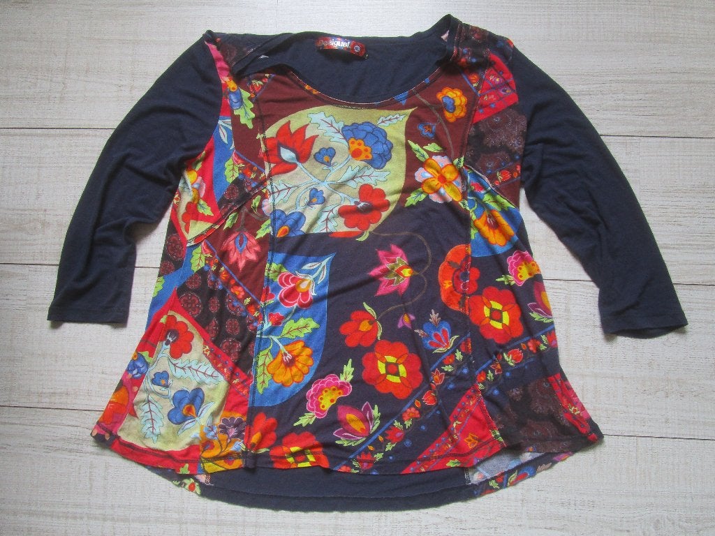 Shirt/top DESIGUAL mt  40  donkerblauw met  kleur., Kleding | Dames, Tops, Maat 38/40 (M), Zo goed als nieuw, Lange mouw, Desigual