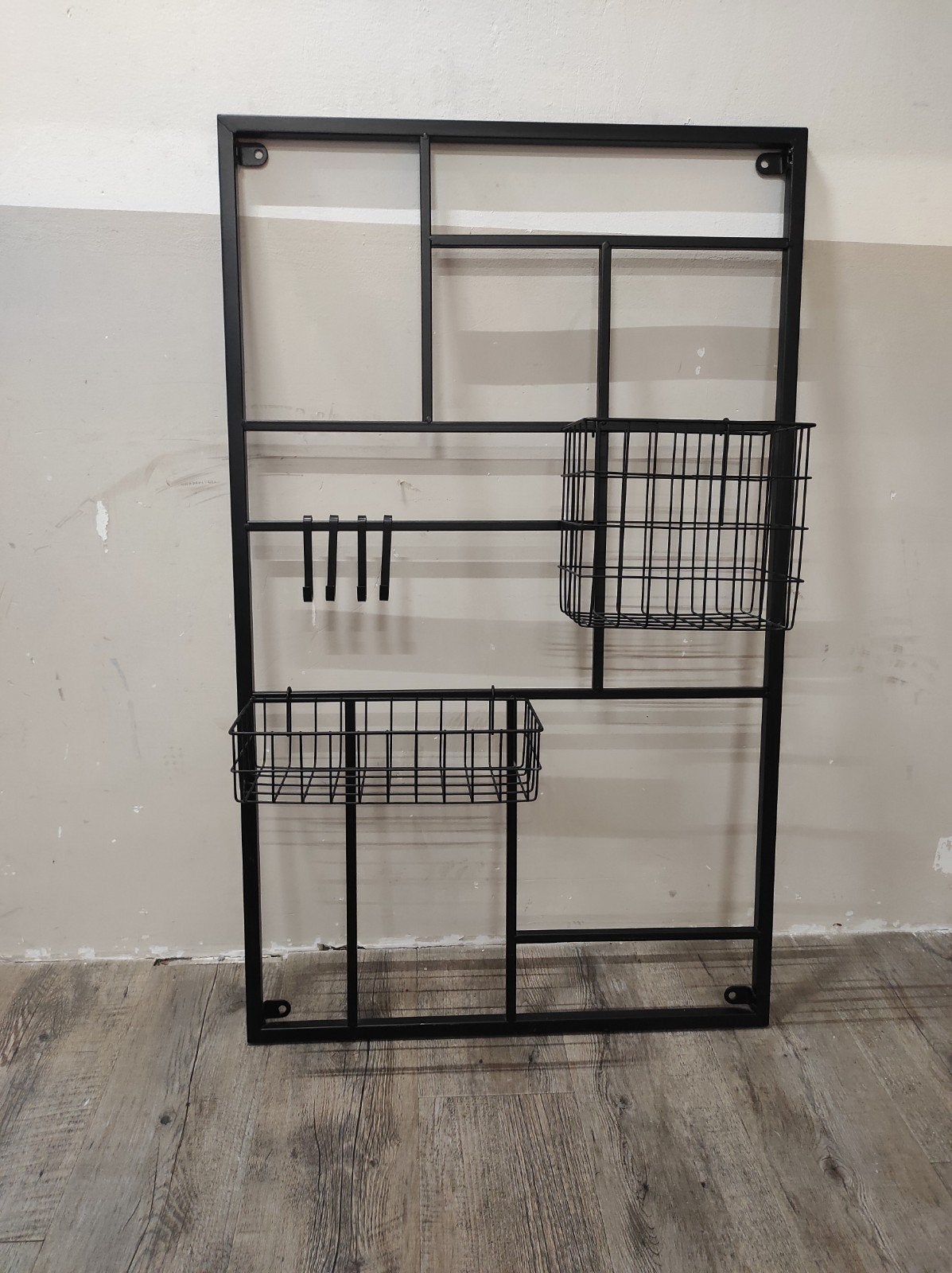 Zwart metalen wandrek met mandjes - 55x90 cm, Ophalen, Zwart, Zo goed als nieuw, Metaal