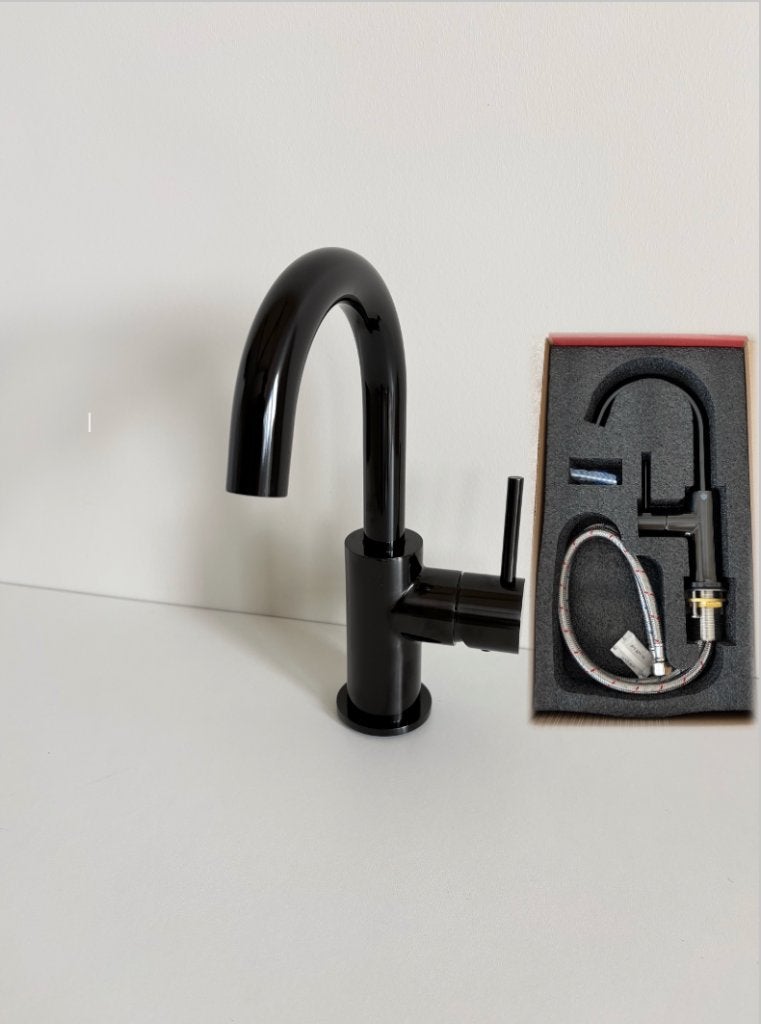 Nieuwe luxe wastafelkraan hoog | Gebogen uitloop | Gunmetal, Info@regn.nl, Vreebergen 5, 9403 ET Assen, Regn, Nieuw
