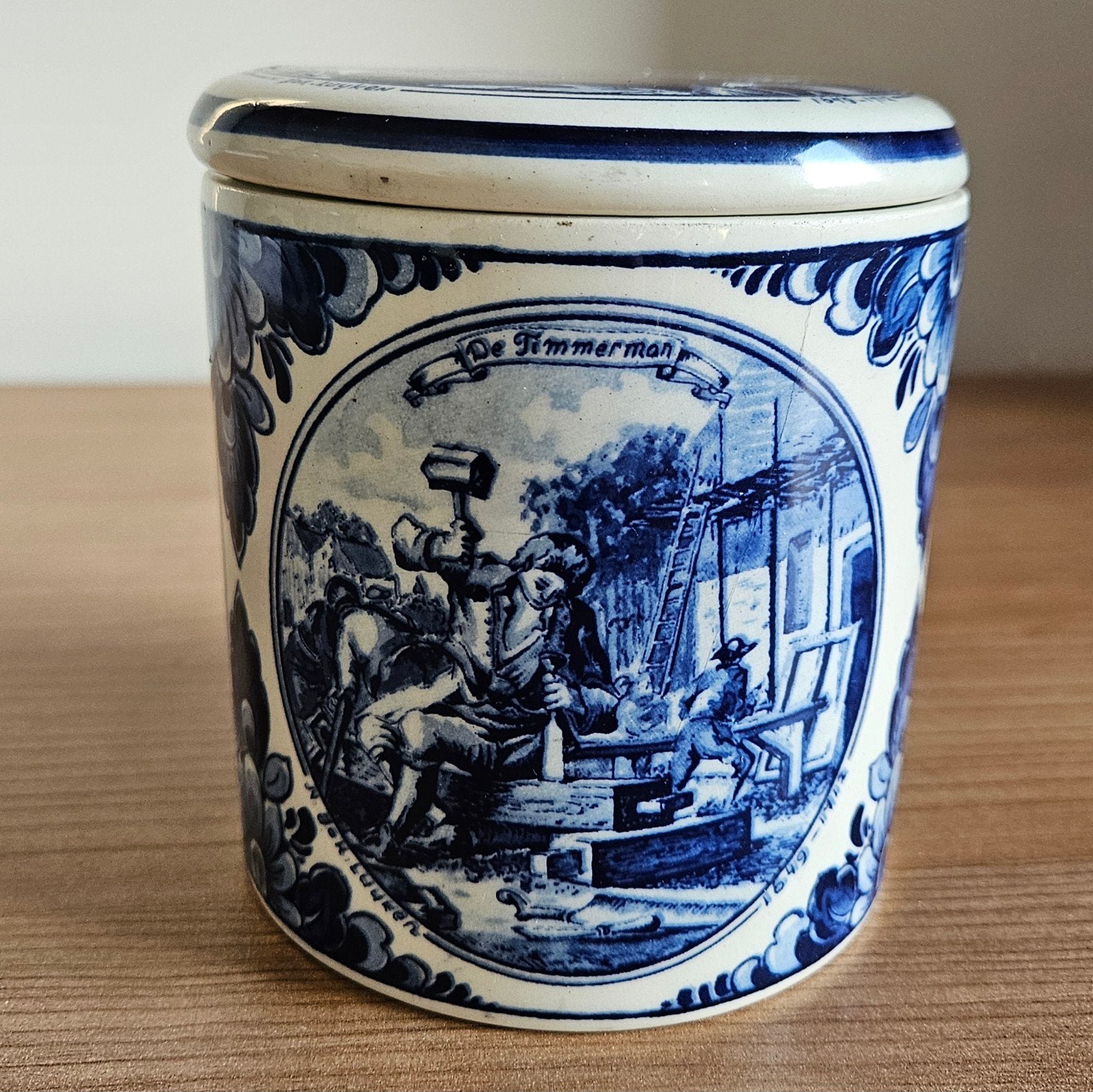 Delfts Blauw voorraadpot 'De Timmerman' - Montagne, Ophalen of Verzenden