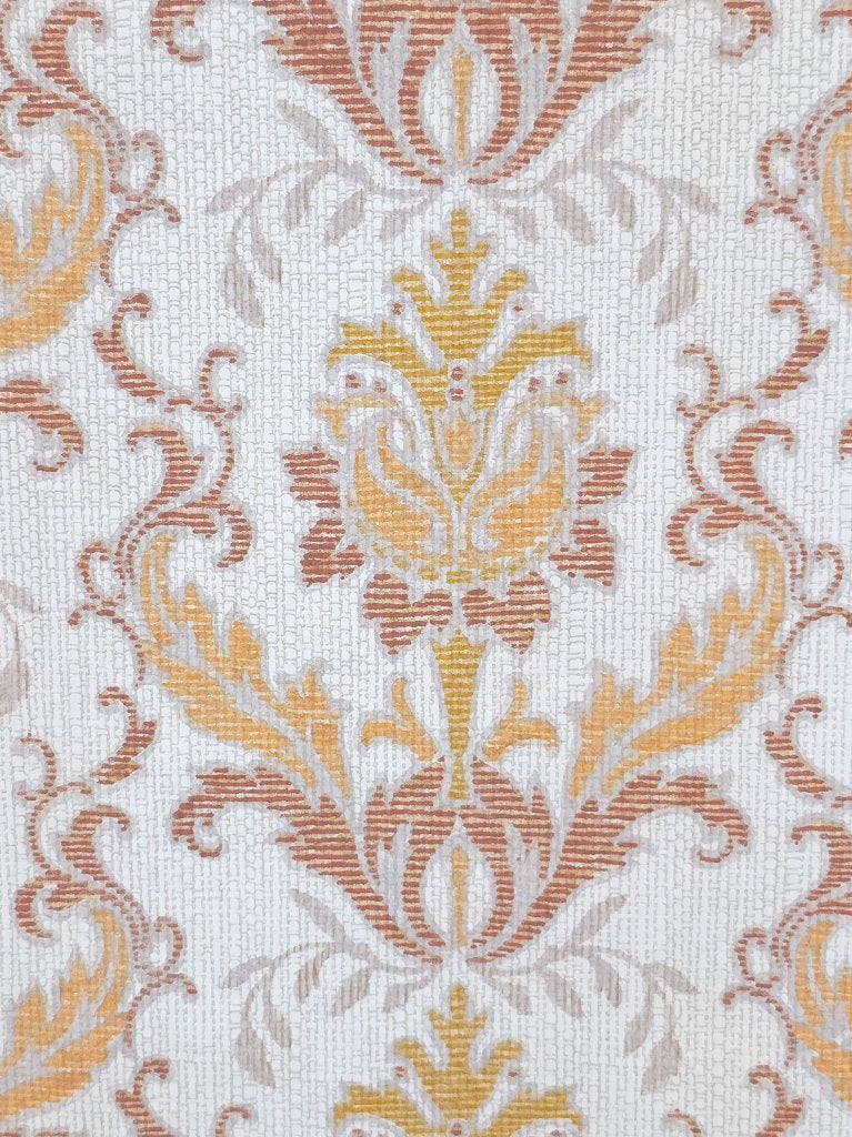 5779 Vintage damast behang geel oranje rood retro chic swiet, Ophalen of Verzenden, Oranje
