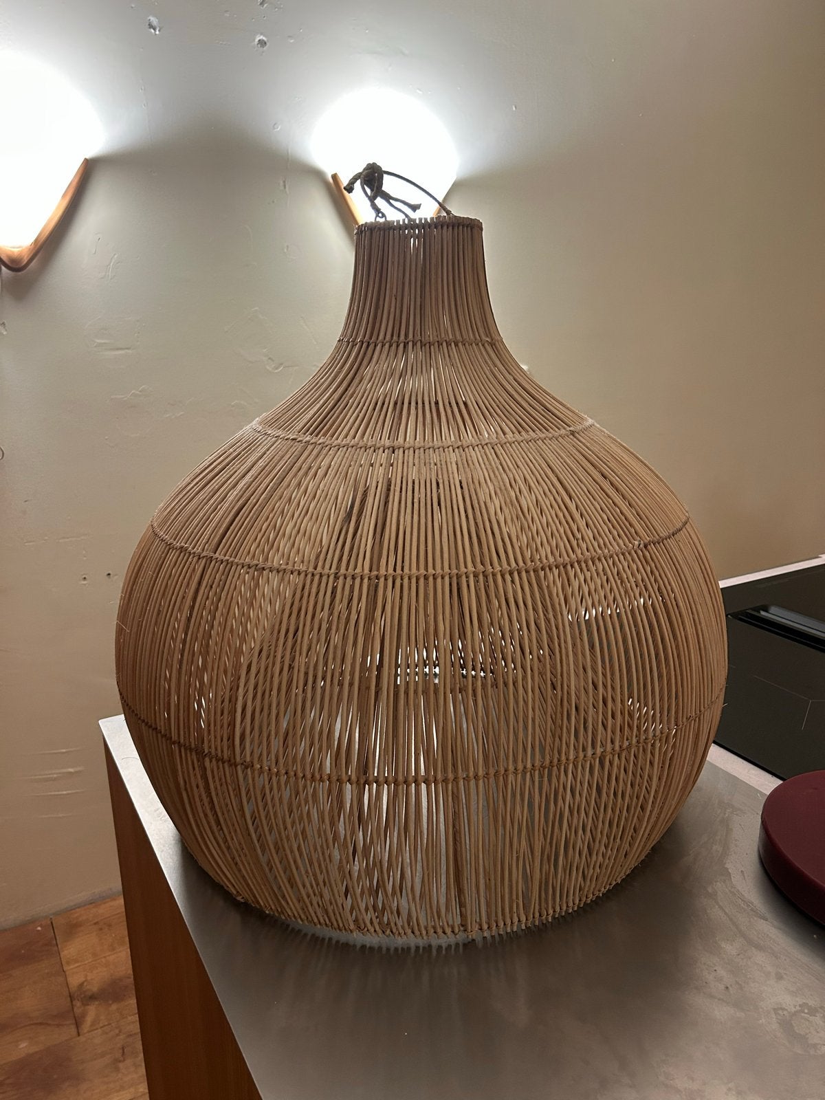 Grote rieten lampenkap voor hanglamp, Bruin, Natuurlijk materiaal, Rond, Zo goed als nieuw