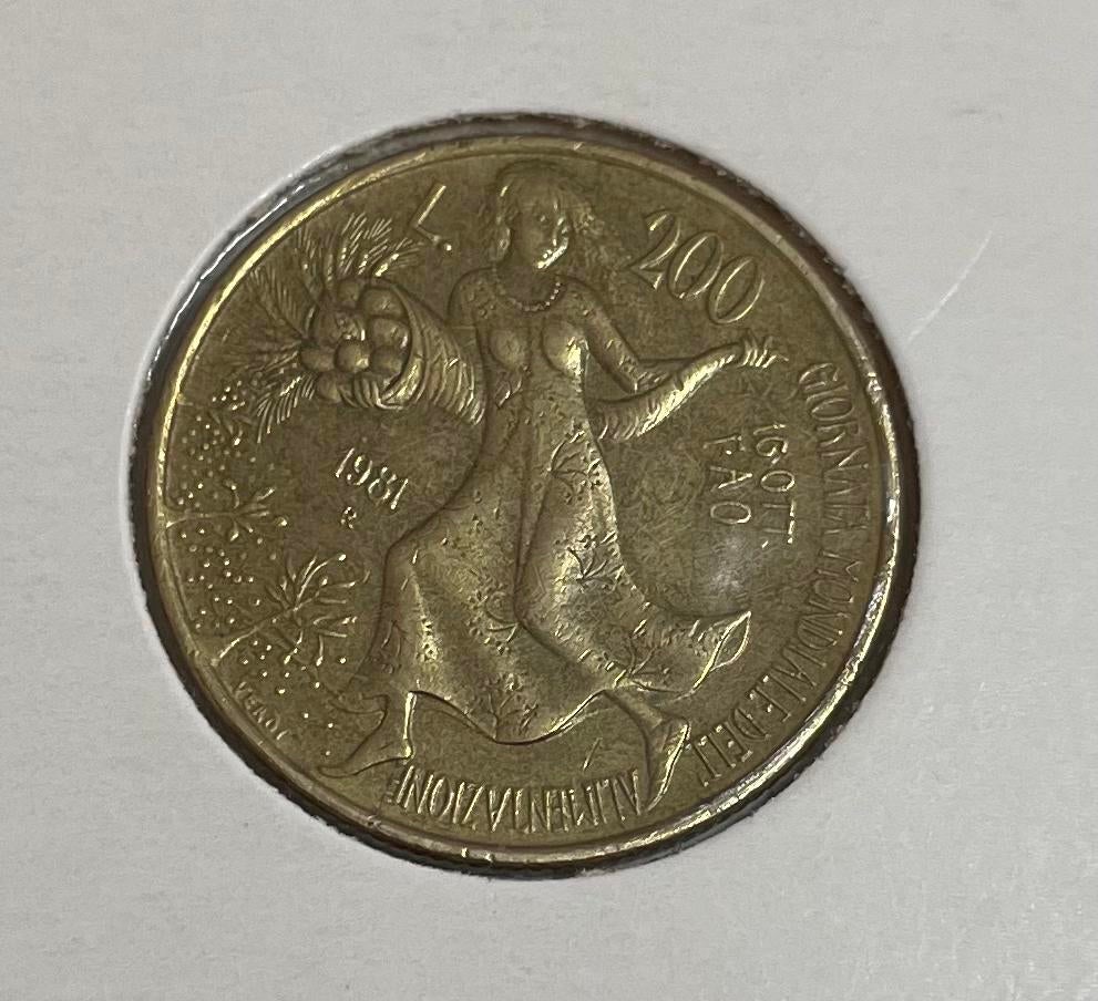 200 lire Italië 1981 FAO, Postzegels en Munten, Munten | Europa | Niet-Euromunten, Ophalen of Verzenden