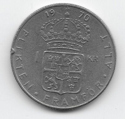 Zweden 1 krona 1970 KM# 826a, Verzenden, Overige landen, Losse munt