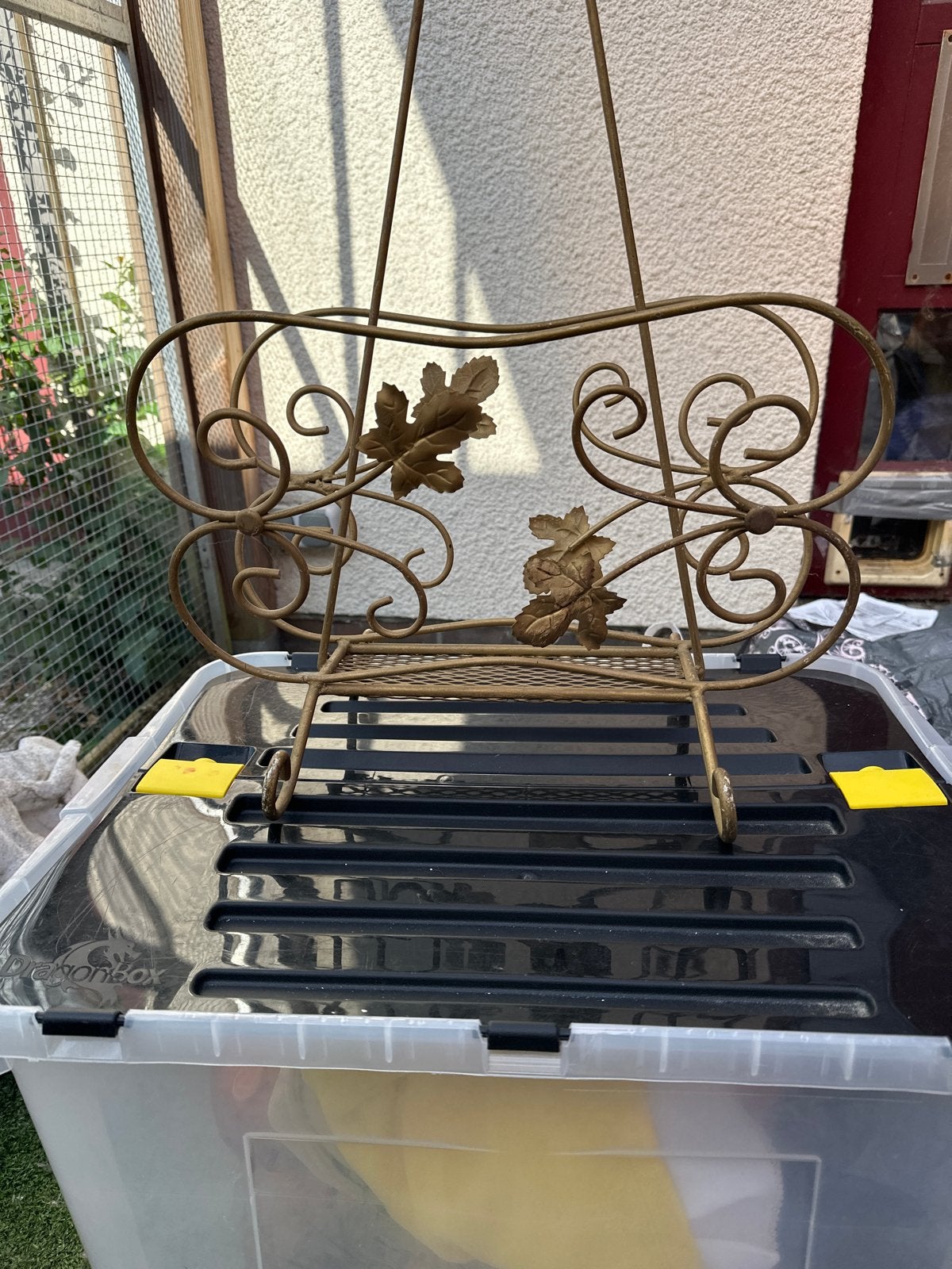 Vintage Gouden Metalen Boekenstandaard met Bladmotief, Huis en Inrichting, Ophalen, Vintage, Gebruikt, Goud