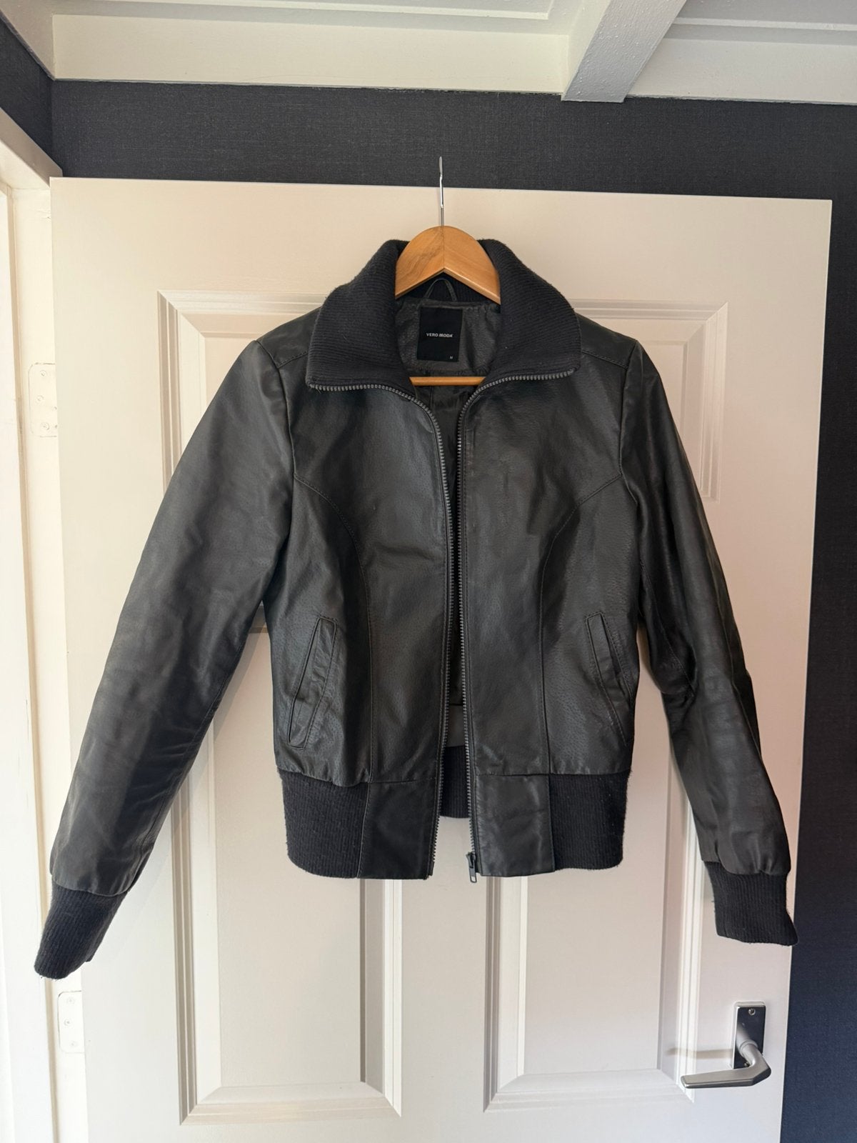Leren bomber vintage jas, Ophalen of Verzenden, Zo goed als nieuw, Maat 36 (S), Grijs