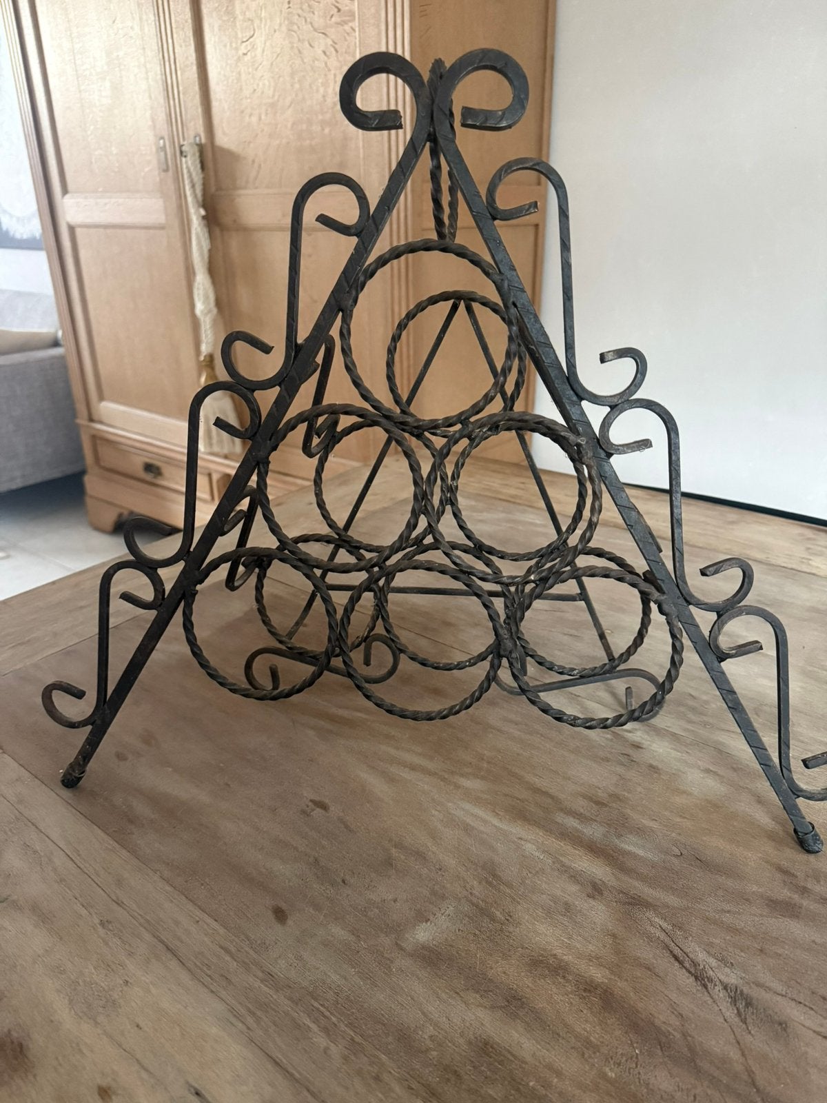 Vintage gietijzeren wijnrek voor 6 flessen, Huis en Inrichting, Woonaccessoires | Wijnrekken, Overige materialen, Ophalen of Verzenden