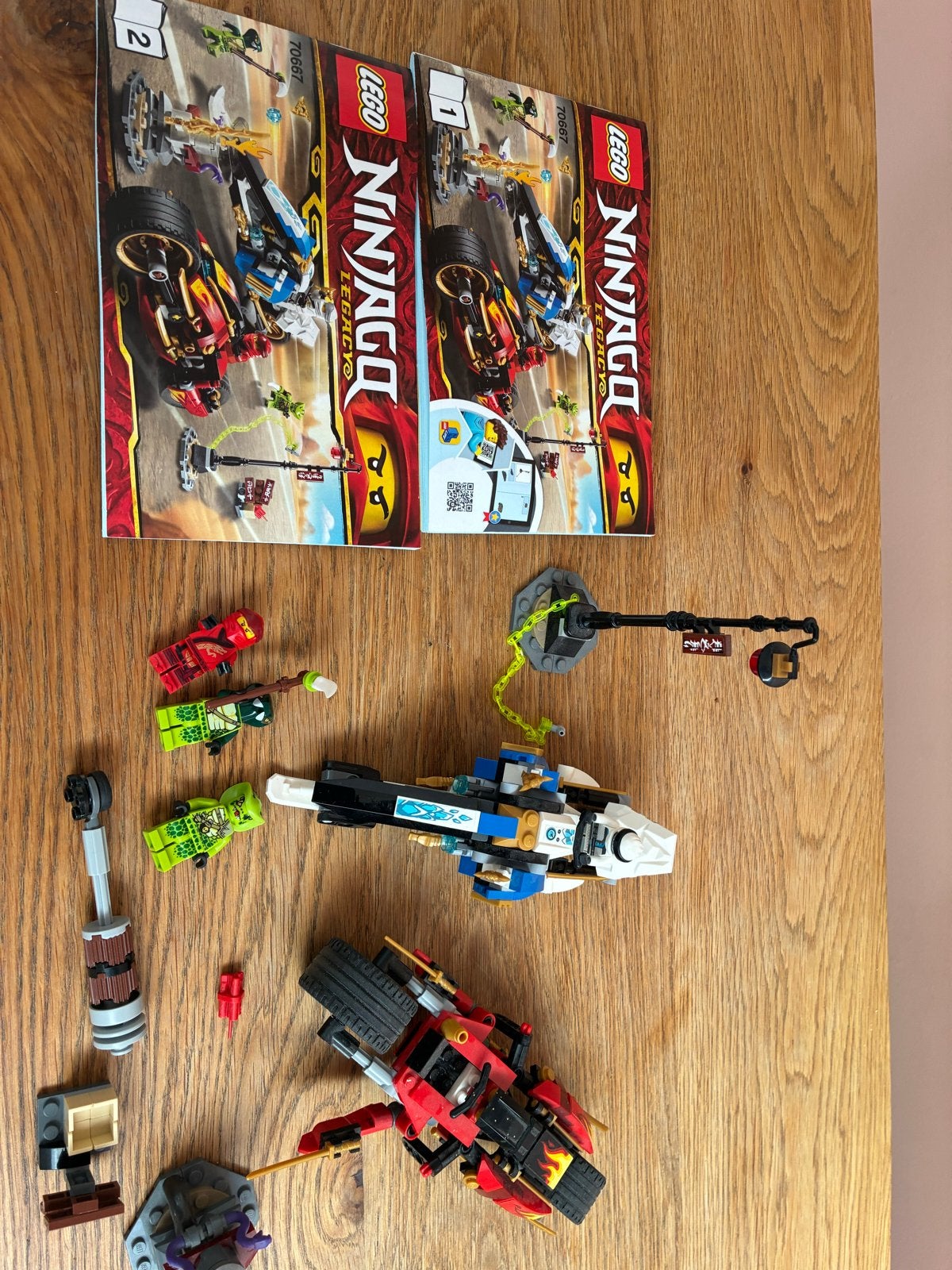 Lego Ninjago 70667 Kai's Blade Cycle & Zane's Snowmobile, Lego, Ophalen of Verzenden, Zo goed als nieuw, Compleet