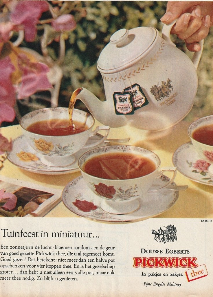 retro reclame 1966 Pickwick thee in rozen kopjes, Verzenden, Overige typen