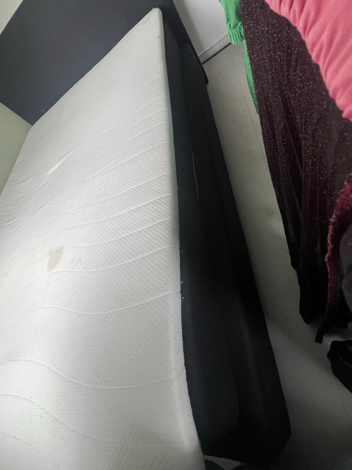 Tweepersoons boxspring140x200 cm met hoofdbord en topper, Ophalen, Overige materialen, Gebruikt, Zwart