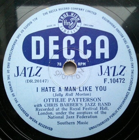 Ottilie Patterson &  Barber's Jazz Band – bakkeliet 78 toere, Gebruikt, Originele persing, Ophalen of Verzenden, 12 inch