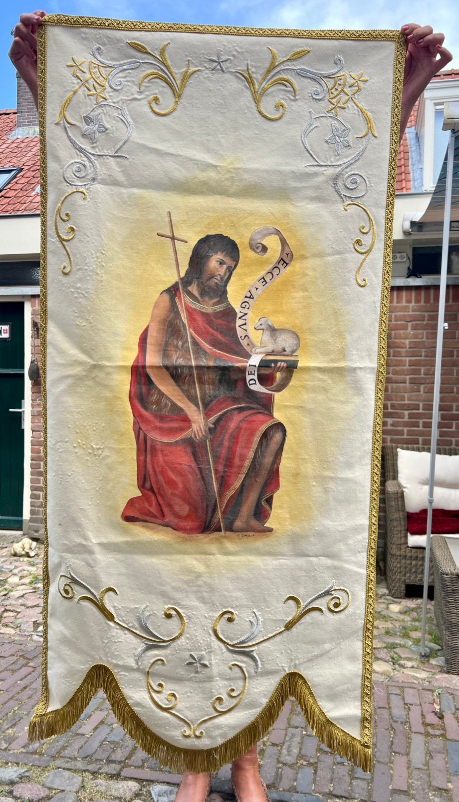 Religeuze vaandel, Italiaans, Antiek en Kunst, Kunst | Schilderijen | Klassiek, Ophalen of Verzenden
