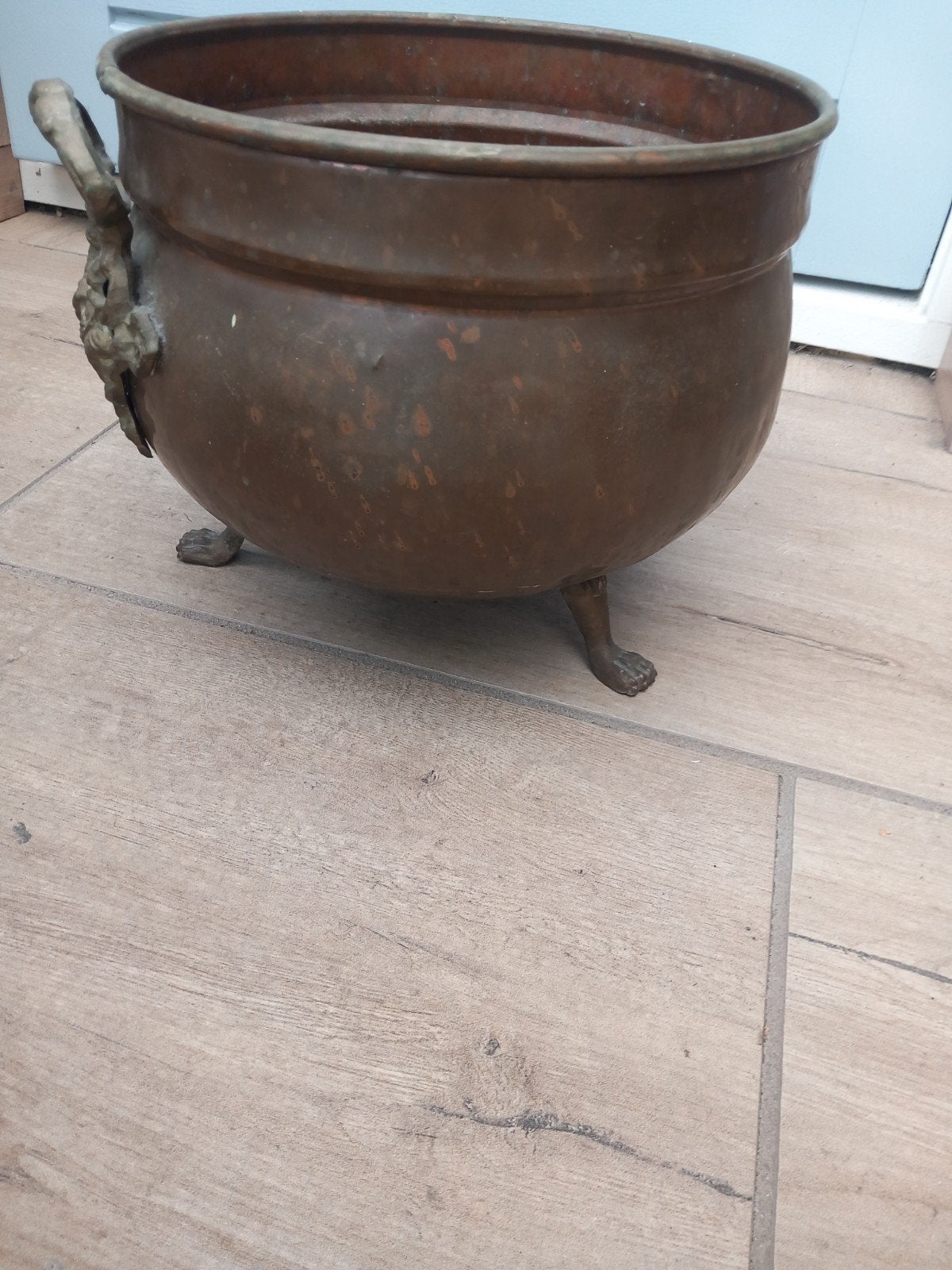 Antieke Koperen Ketel met Bronzen Poten en Handvatten, Ophalen of Verzenden, Koper