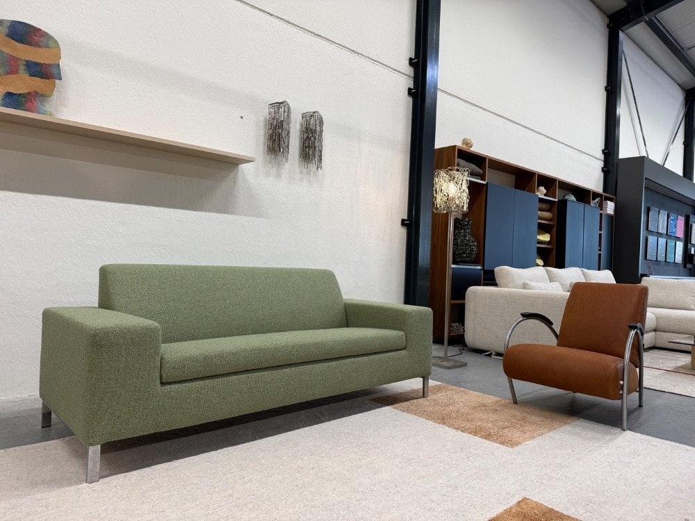 Nieuw Gelderland 7610 2,5 Zits Bank groen stof 202, Ophalen of Verzenden, Rechte bank, Info@gelderlanddesign.com, Gelderland