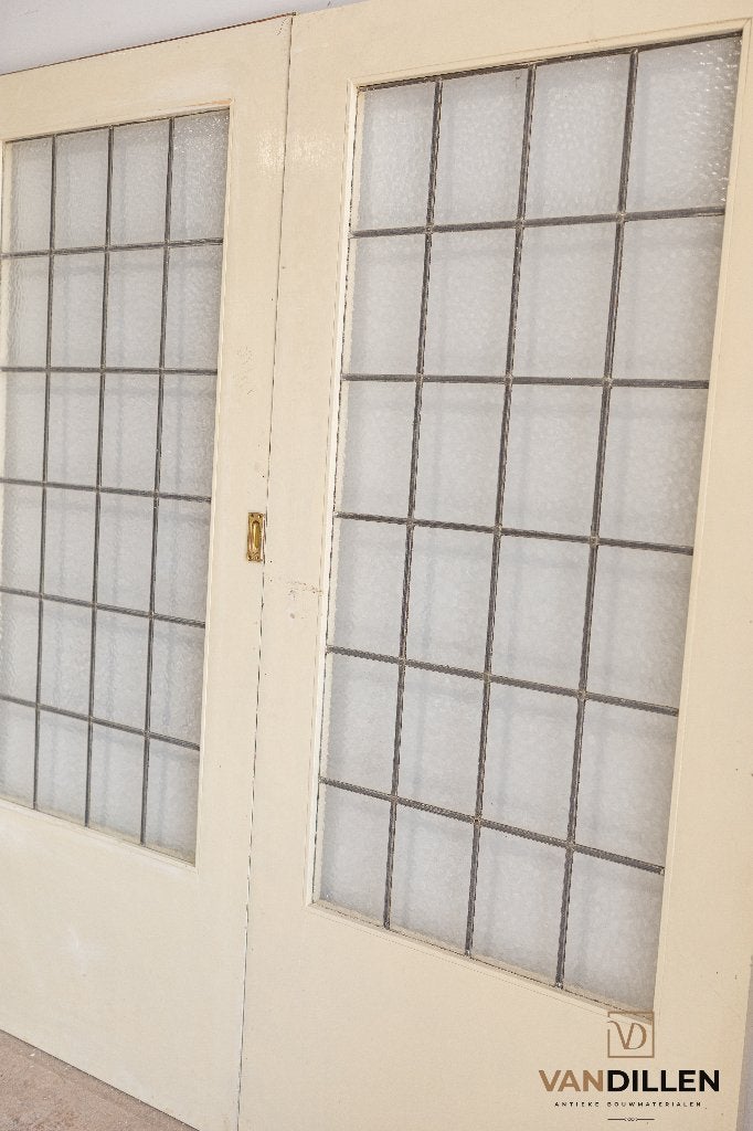 Robuuste set gave oude ensuite deuren met wolk glas in lood, Doe-het-zelf en Verbouw, Deuren en Horren, Gebruikt, 120 cm of meer