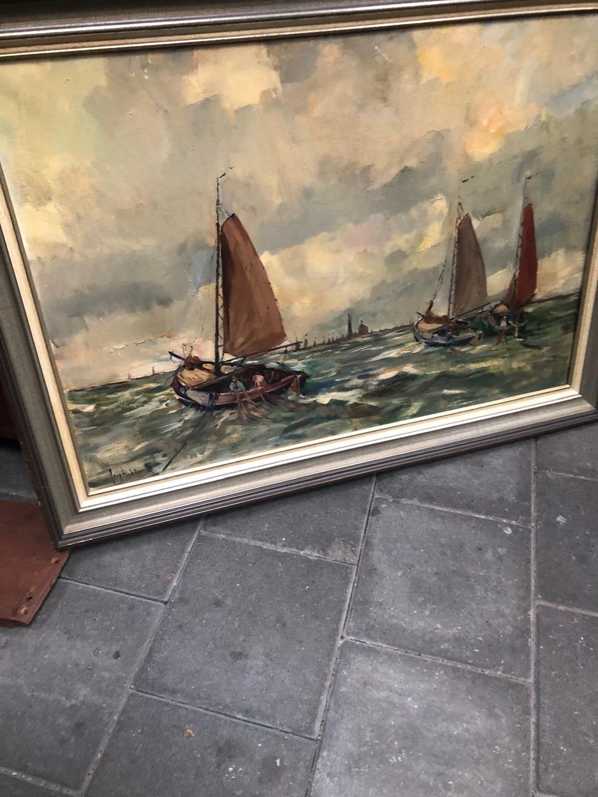 Olieverfschilderij Jaap Hiddink - Botters op de Zuiderzee, Antiek en Kunst, Kunst | Schilderijen | Klassiek, Ophalen