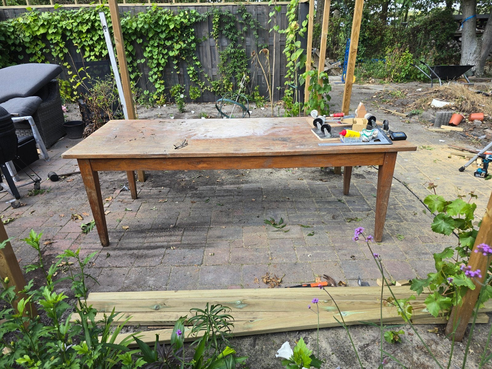 Grote (tuin)tafel teakhout 100 x 240 cm, Tuin en Terras, Tuintafels, Ophalen, Gebruikt, Rechthoekig, Teakhout