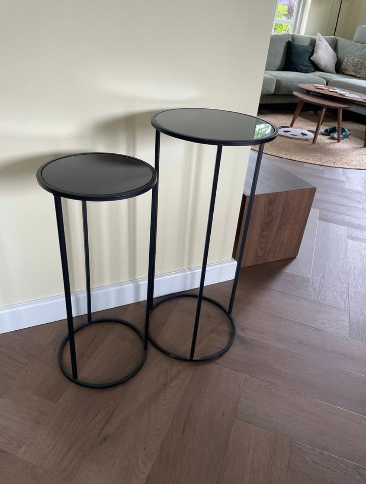 Plantentafel / bijzettafel, Huis en Inrichting, Ophalen, Minder dan 55 cm, Rond, Glas